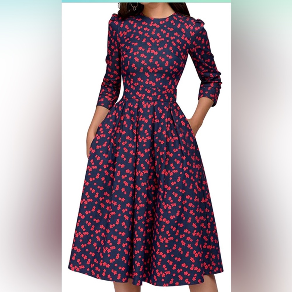 New! Simple Flavor Women's Floral Vintage Dress Elegant